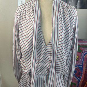 Balenciaga Peplum Blouse Top Womens Medium M White Striped Tie Neck Long Sleeve